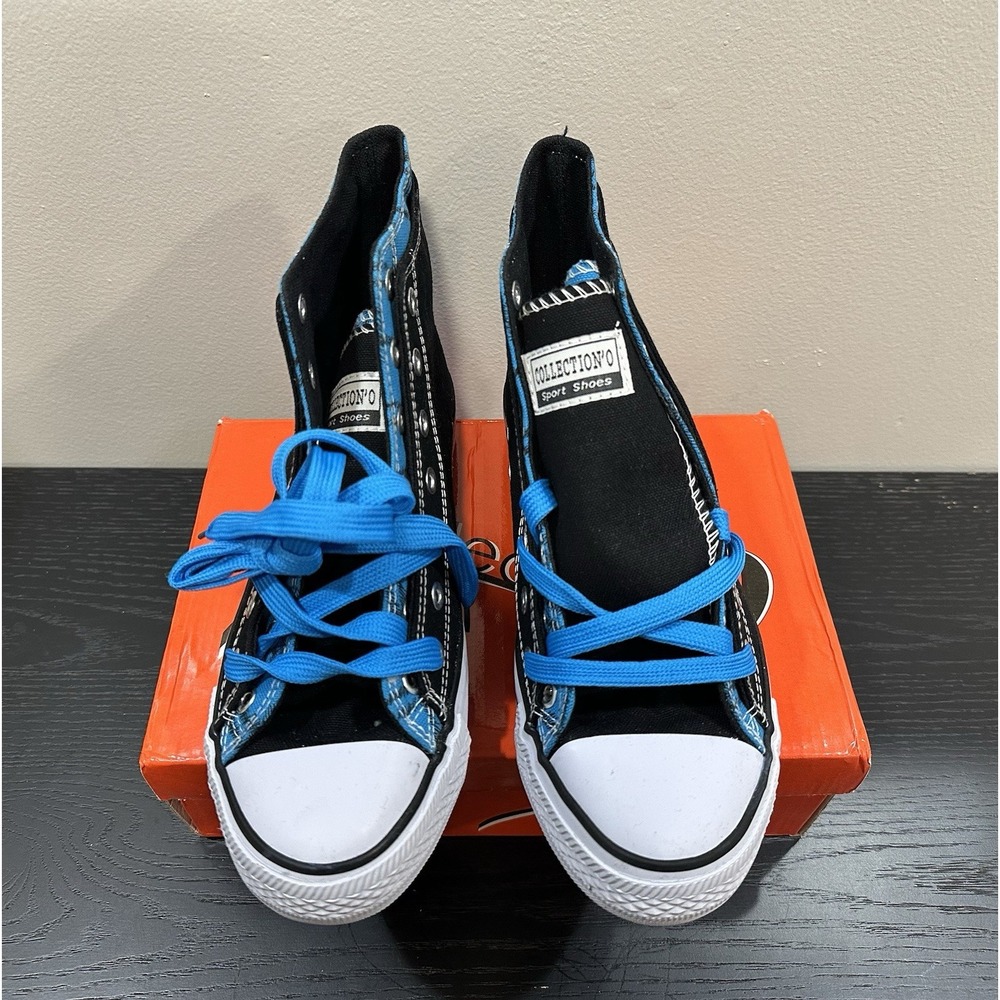 Women's Black & Blue High Top Sneakers - Canvas Shoes – Extra Laces NEW. - Picture 3 of 5
